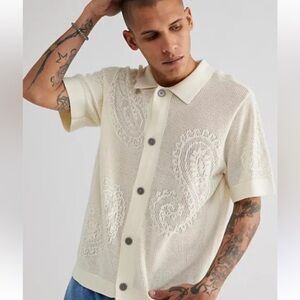 Obey Teardrop Open Knit Short Sleeve Button-Up Shirt
